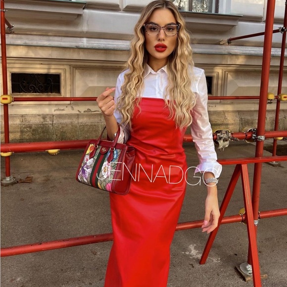 NWT Zara Red Faux Leather Strapless Midi Dress Xsmall - Picture 5 of 16